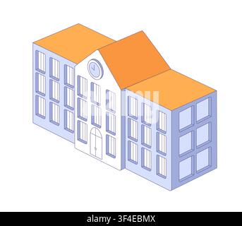 School building with clock. Flat vector illustration with educational institution for school branding, educational, campus guides. Stock Vector