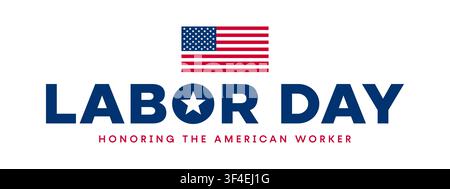 Happy USA Labor Day typography logo, US flag, text banner Stock Vector
