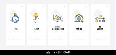 Tech product features onboarding screens Stock Vector