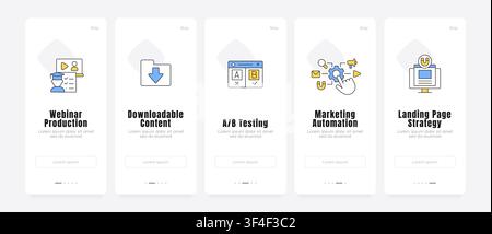 Growth marketing strategy overview onboarding screens Stock Vector