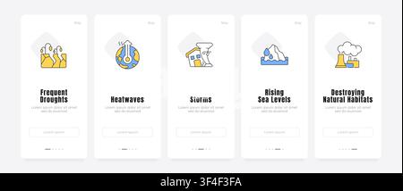 Climate crisis awareness onboarding screens Stock Vector
