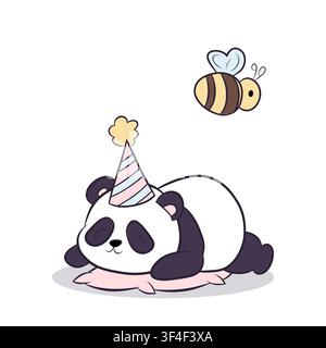 A vector illustration of a sleeping panda wearing a festive hat Stock Vector