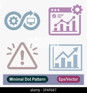 Minimal Dot Pattern DevOps, Analytics Dashboard, and Alert Vector Icons Set Stock Vector
