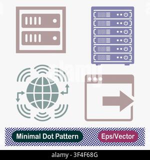 Minimal Dot Pattern Data Server and Global Network Vector Icons Set Stock Vector