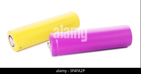Two colorful alkaline batteries isolated on white Stock Photo