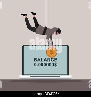 Cyber safety. Robber in mask stealing money from online bank account, vector illustration in flat style Stock Vector