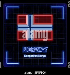 Norway flag symbol. Tech cyber data concept, editable strokes flag collection, bright neon design. Stock Vector