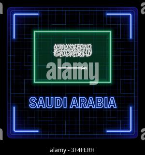 Saudi Arabia flag symbol. Tech cyber data concept, editable strokes flag collection, bright neon design. Stock Vector