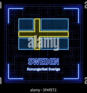 Sweden flag symbol. Tech cyber data concept, editable strokes flag collection, bright neon design. Stock Vector