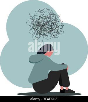 Stop cyberbullying. Depressed girl suffering from online harassment, isolated vector illustration in flat style Stock Vector