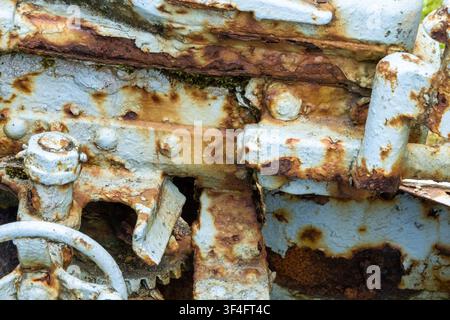 Close-Up of Rusted Industrial Machinery Highlighting Weathered Metal Texture Stock Photo