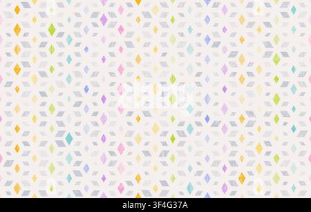 Rainbow abstract winter background, Isometric hexagon geometric pattern with cube illusion, Seamless vector illustration, rhombus segments, subtle tex Stock Vector