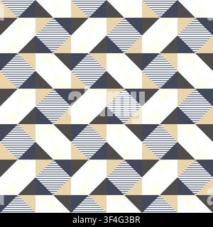 Geometric pattern with stripes in neutral beige, navy, gray and off white tones, seamless vector pattern. Modern abstract background for textiles, wal Stock Vector