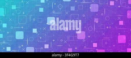 Cyand and pink fui HUD grid background. Hi tech GUI digital dashboard interface. Futuristic VR game ai screen. Mesh pattern in blueprint style. Vector Stock Vector