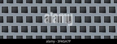 Steel seamless perforated metal sheet realistic texture. Metal chrome grill plate with squares holes. Modern design carbon radiator bg. Macro speaker Stock Vector