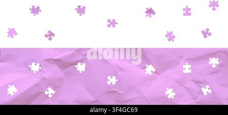 Cutout confetti style horizontal overlay pattern isolated on transparent background. Puzzle glitter design template in pink crumpled jagged pinkpaper Stock Vector
