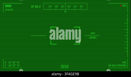 Night vision mode military viewfinder overlay. DSLR camera viewfinder template. Tank modern optics mockup. Security screen camera. Aiming view. Vector Stock Vector