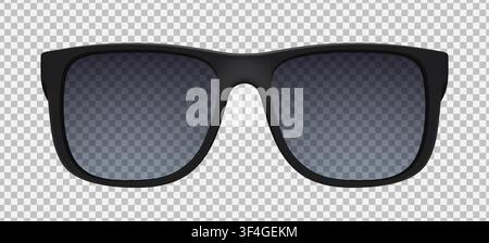 Realistic black modern style Glasses mockup isolated on transparent background. Sunglasses, frame, lens, vintage eyeglasses in front view. Vector illu Stock Vector
