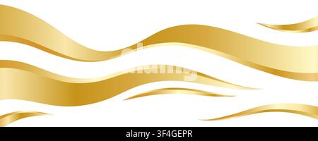Golden wave ribbon abstract isolated on white background. Metallic gold gradient. Shiny metal frame. Vector illustration Stock Vector
