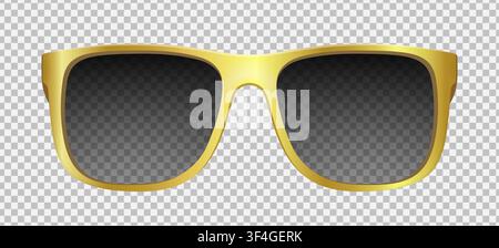 Realistic golden modern style Glasses mockup isolated on transparent background. Sunglasses, frame, lens, vintage eyeglasses in front view. Vector ill Stock Vector