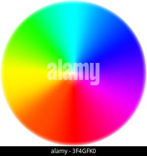 Rainbow circle radial gradient isolated on white background. Vibrant spectrum color wheel with full hues range. Round RGB palette. Vector illustration Stock Vector