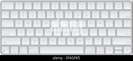 White and silver modern keyboard isolated on transparent background. Top view. Vector PNG Stock Vector