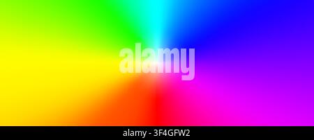 Rainbow circular radial gradient background. Vibrant spectrum color wheel with full hues range. Round RGB palette abstract. Vector illustration Stock Vector