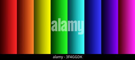 Rainbow RGB gradient swatches. Sun light ultraviolet spectrum. Dynamic abstract with with bright rainbow gradient color palette. Vector illustration Stock Vector