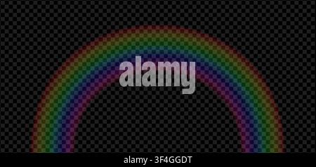 Realistic arc rainbow isolated on dark trasparent background. Sun light ultraviolet spectrum. Dynamic abstract with with blurred bright rainbow gradie Stock Vector