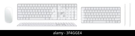 White and silver modern input devices: keyboard, mouse, stylus isolated on white background. Vector illustration Stock Vector