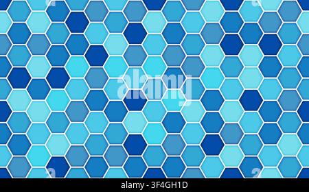 Hexagonal seamless blue and white tiles texture. Hexagon pool tile pattern. Ceramic cyan and white tiles pattern. Vector illustration Stock Vector