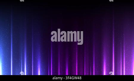 Abstract futuristic background with cyan blue and magenta purple glowing vertical light beams and glowing particles on dark space backdrop, modern dig Stock Vector