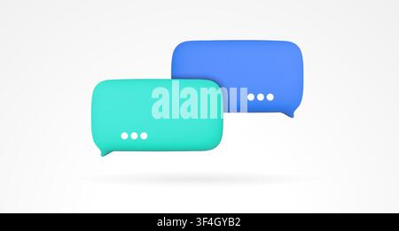 Cute 3D speech clouds for messaging. Colorful text boxes in dialog on white background. Chat icons for digital platforms, quotes, and mobile apps Stock Vector