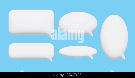 White 3D speech clouds. Modern chat balloons for messaging apps and dialogue platforms with soft Y2K aesthetic design Stock Vector