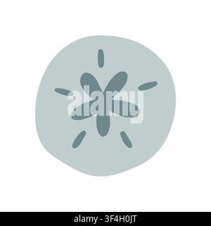 Minimalist grey sand dollar shell vector illustration with star pattern. Flat ocean marine element for summer beach graphics, coastal decor, and Stock Vector