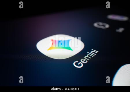 Melbourne, Australia - Jul 21, 2026: Macro close up of Google Gemini AI app icon on tablet screen Stock Photo