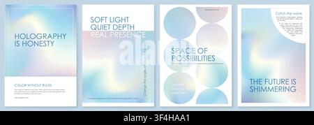 Neutral blurry gradient bg, clean iridescent poster. Soft foil texture, book cover design. 3D pink pastel paper, metal foil ombre pattern in holograph Stock Vector