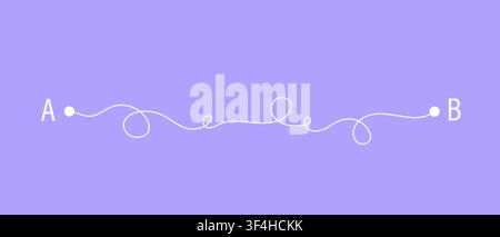 Plan B concept. Conceptual path from start to finish with straight lines for ideal and curved for real. Vector illustration on purple background Stock Vector