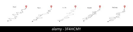 Plan B concept. Business strategy with curved or straight path from point A to B and smooth progress. Set of different paths. Simple Vector Stock Vector