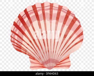 Watercolor pink scallop shell beach coastal illustration Vector. Stock Vector