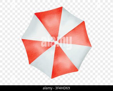 Red and white beach umbrella, watercolor summer holiday element, isolated vector illustration. Stock Vector