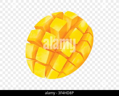 Watercolor cubed ripe mango, sweet tropical fruit element vector. Stock Vector