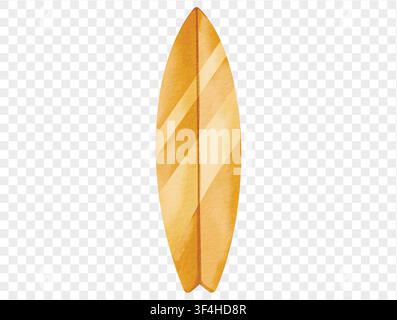 Yellow striped surfboard in watercolor, great for beach, surf, and summer themes. Vector. Stock Vector