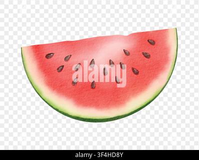 Watercolor wedge of watermelon for sweet summer snack design. vector. Stock Vector