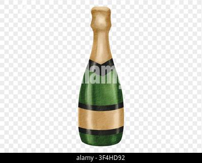 Watercolor champagne bottle celebration summer party vector. Stock Vector