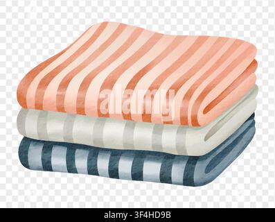Folded striped beach towel watercolor style illustration vector. Stock Vector
