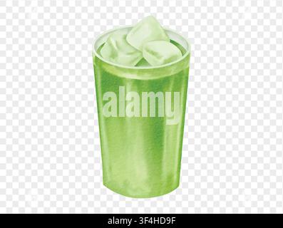 Green iced matcha drink watercolor vector. Stock Vector