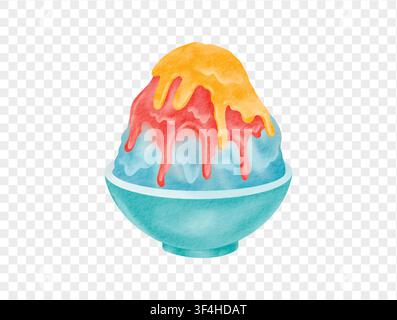 Rainbow shaved ice dessert watercolor illustration vector. Stock Vector