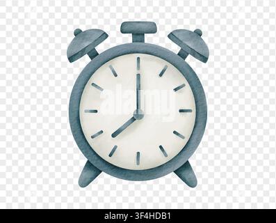 Watercolor blue alarm clock summer travel concept vector. Stock Vector