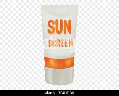 Watercolor sunscreen cream tube summer beach icon vector. Stock Vector